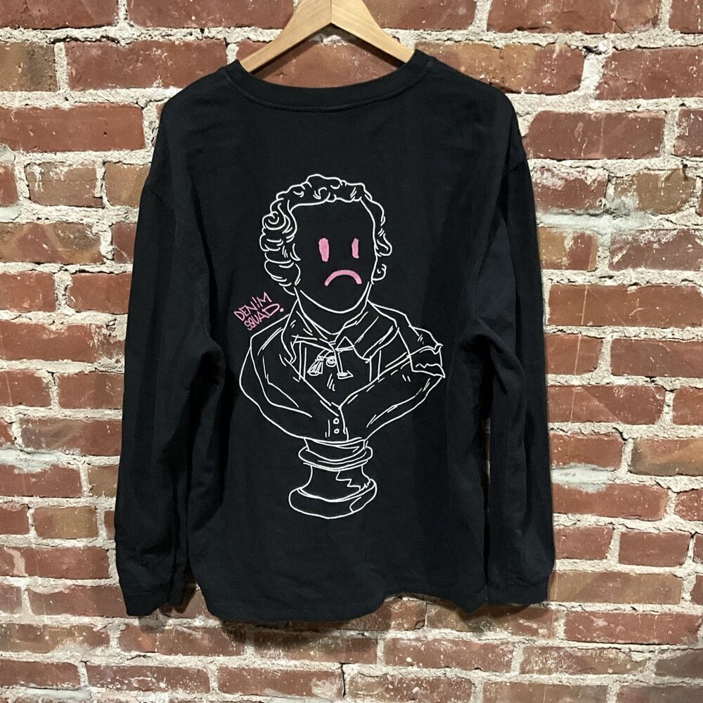 Zara Mens L Crewneck Sweatshirt Denim Squad Graphic Black